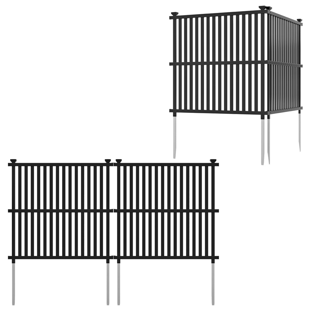 2-Panel Air Conditioner Fence Panel 45x45 Inch Black with Metal Ground Stakes - Outdoor Support