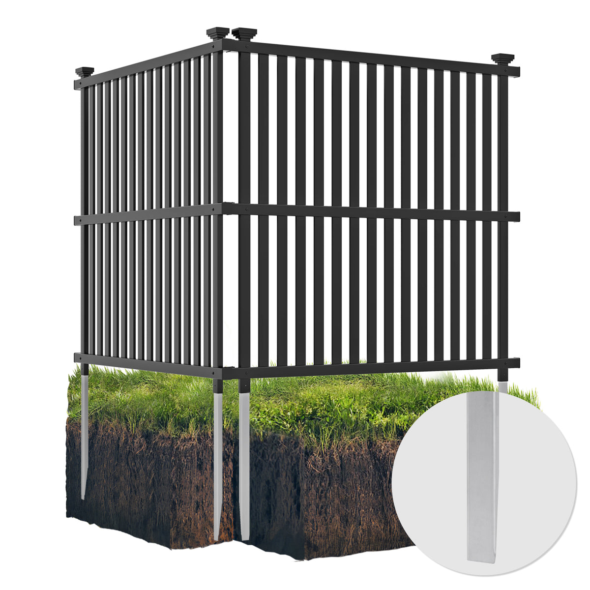 2-Panel Air Conditioner Fence Panel 45x45 Inch Black with Metal Ground Stakes - Outdoor Support