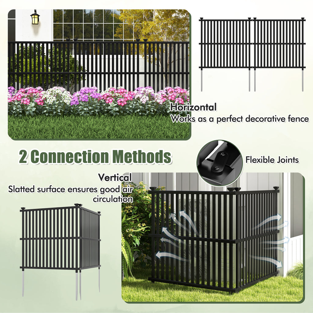 2-Panel Air Conditioner Fence Panel 45x45 Inch Black with Metal Ground Stakes - Outdoor Support