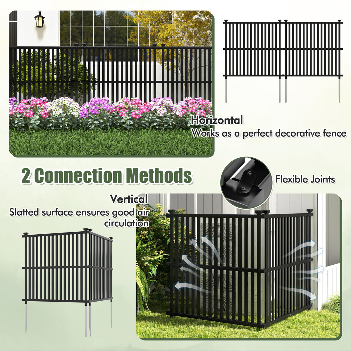 2-Panel Air Conditioner Fence Panel 45x45 Inch Black with Metal Ground Stakes - Outdoor Support