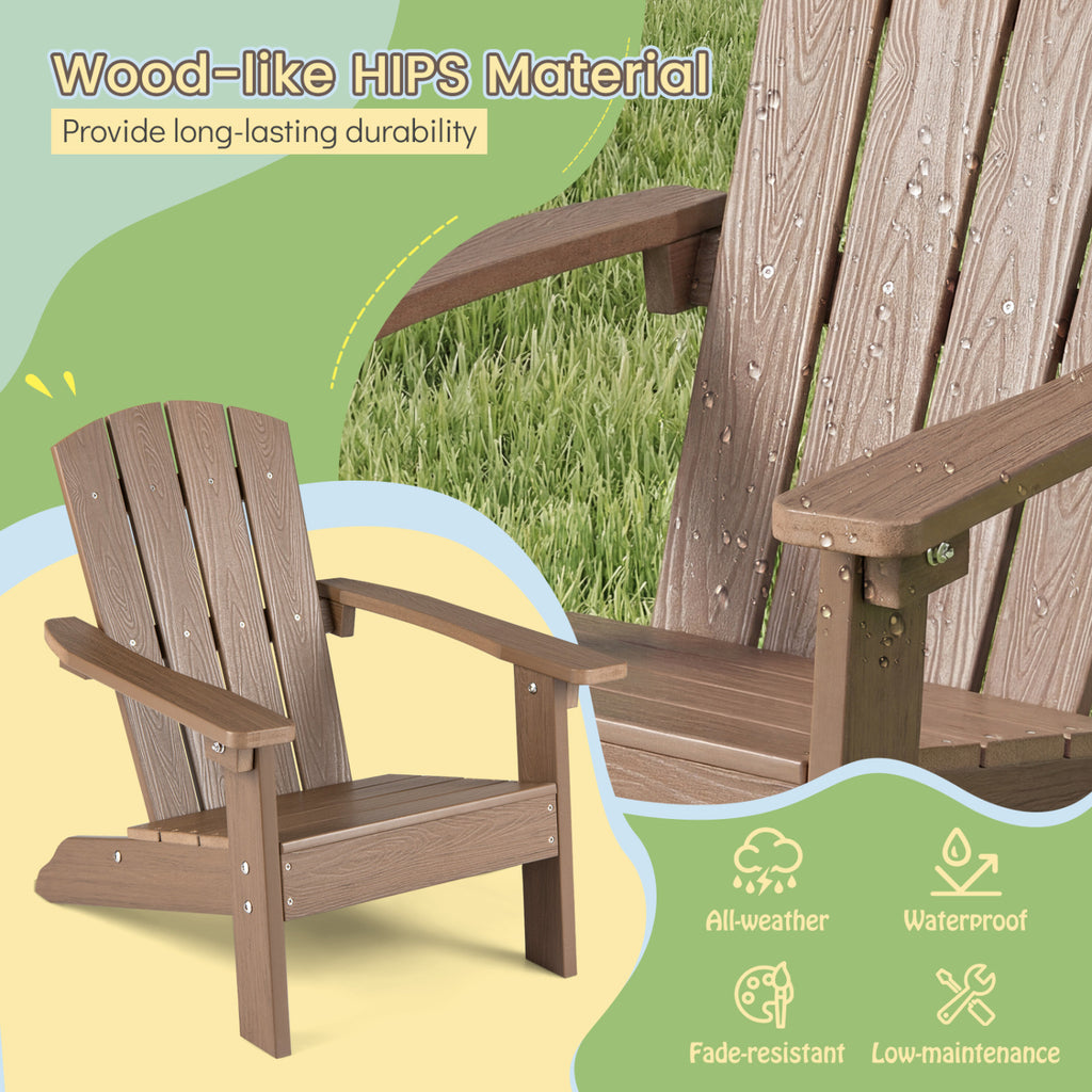 All-Weather Kids Adirondack Chair with High Backrest & Armrests - Brown
