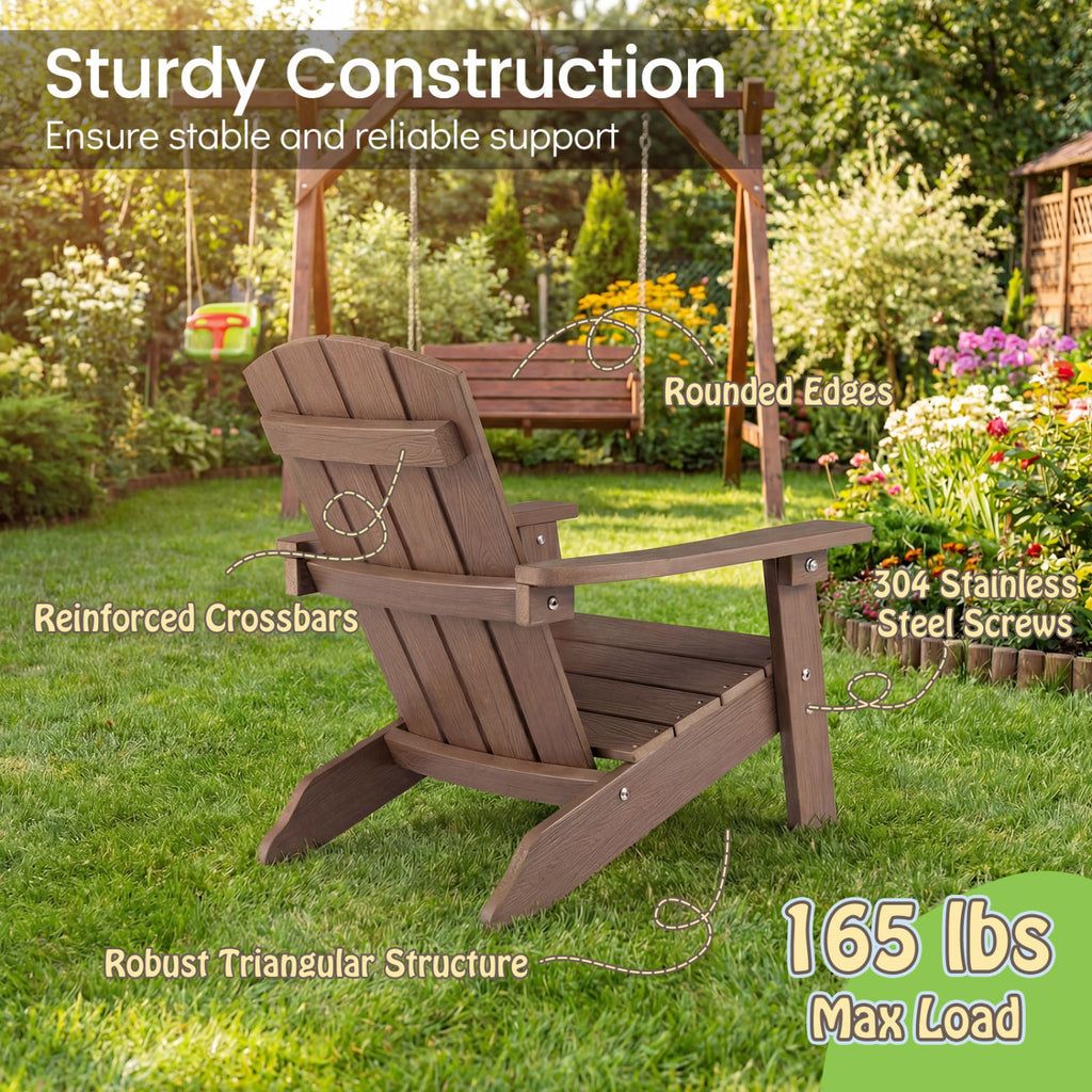 All-Weather Kids Adirondack Chair with High Backrest & Armrests - Brown