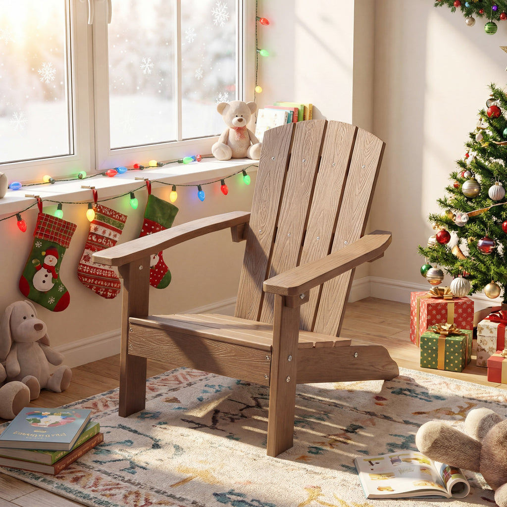 All-Weather Kids Adirondack Chair with High Backrest & Armrests - Brown