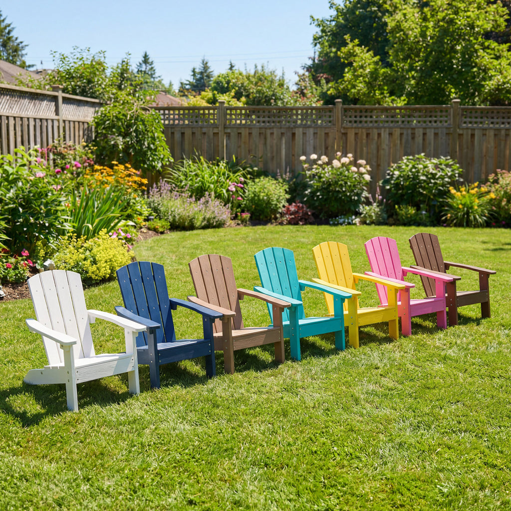 All-Weather Kids Adirondack Chair with High Backrest & Armrests - Brown