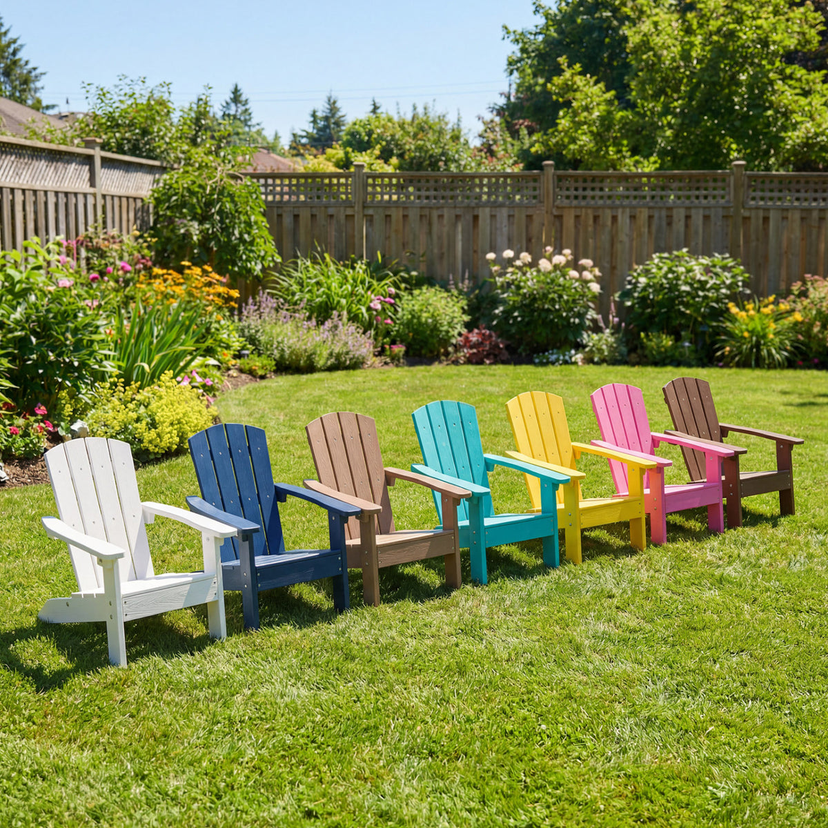 All-Weather Kids Adirondack Chair with High Backrest & Armrests - Brown