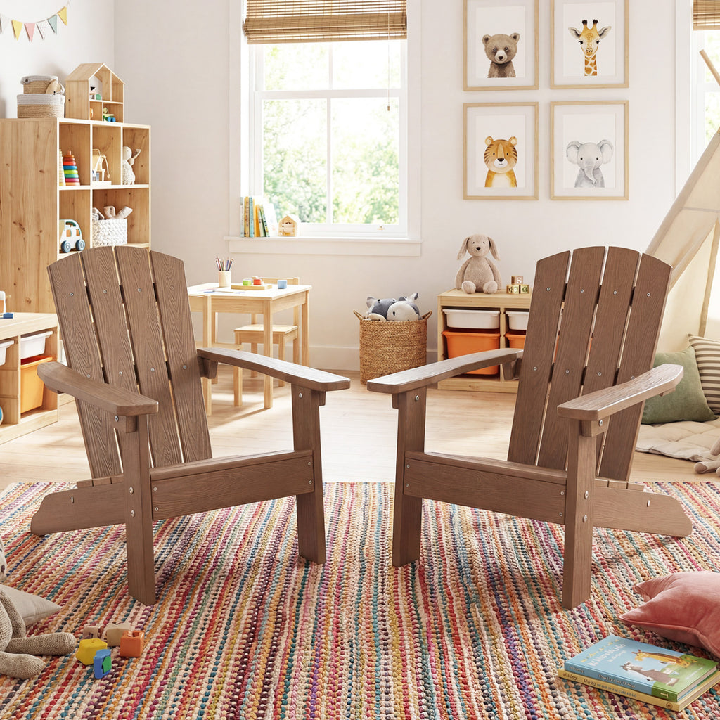 All-Weather Kids Adirondack Chair with High Backrest & Armrests - Brown