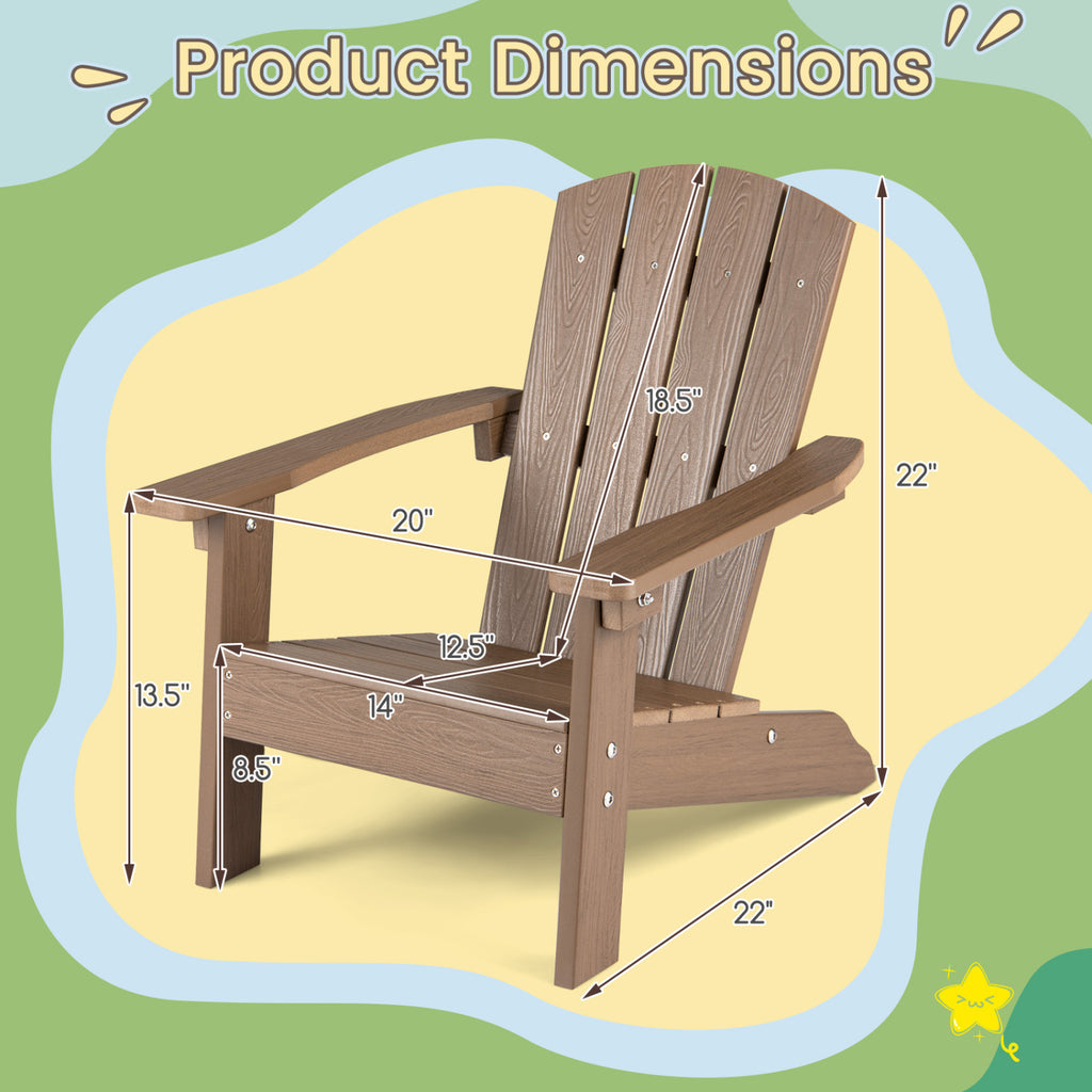 All-Weather Kids Adirondack Chair with High Backrest & Armrests - Brown