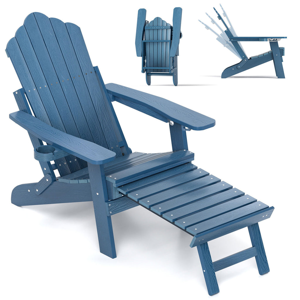 All-Weather HIPS Adirondack Lounge Chair with Footrest - Navy