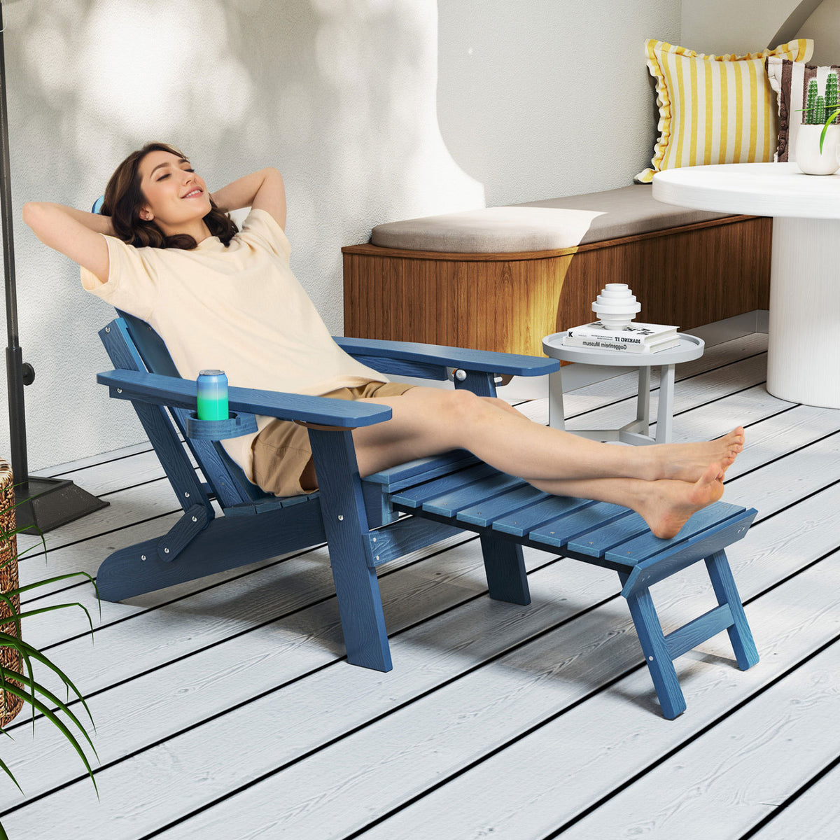 All-Weather HIPS Adirondack Lounge Chair with Footrest - Navy