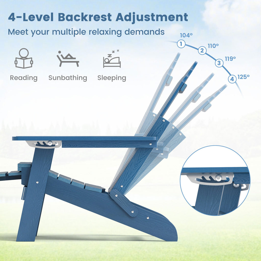 All-Weather HIPS Adirondack Lounge Chair with Footrest - Navy
