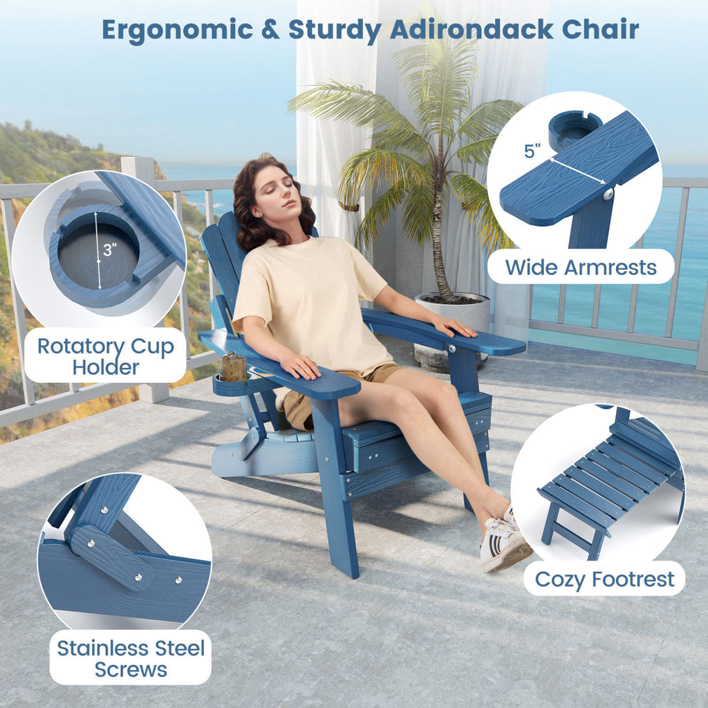 All-Weather HIPS Adirondack Lounge Chair with Footrest - Navy