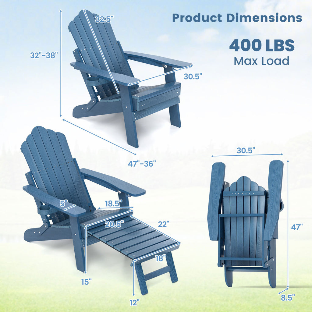 All-Weather HIPS Adirondack Lounge Chair with Footrest - Navy