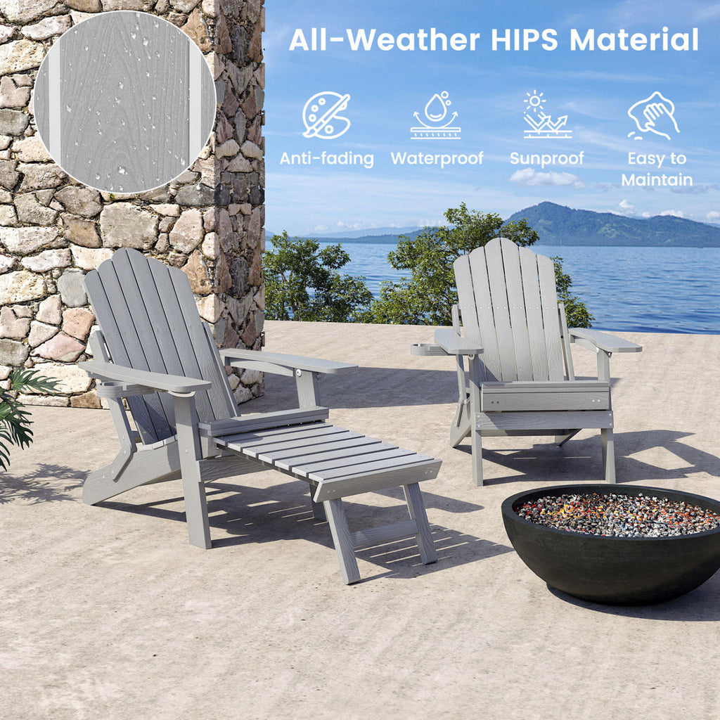 All-Weather HIPS Adirondack Chair with Retractable Footrest - Gray