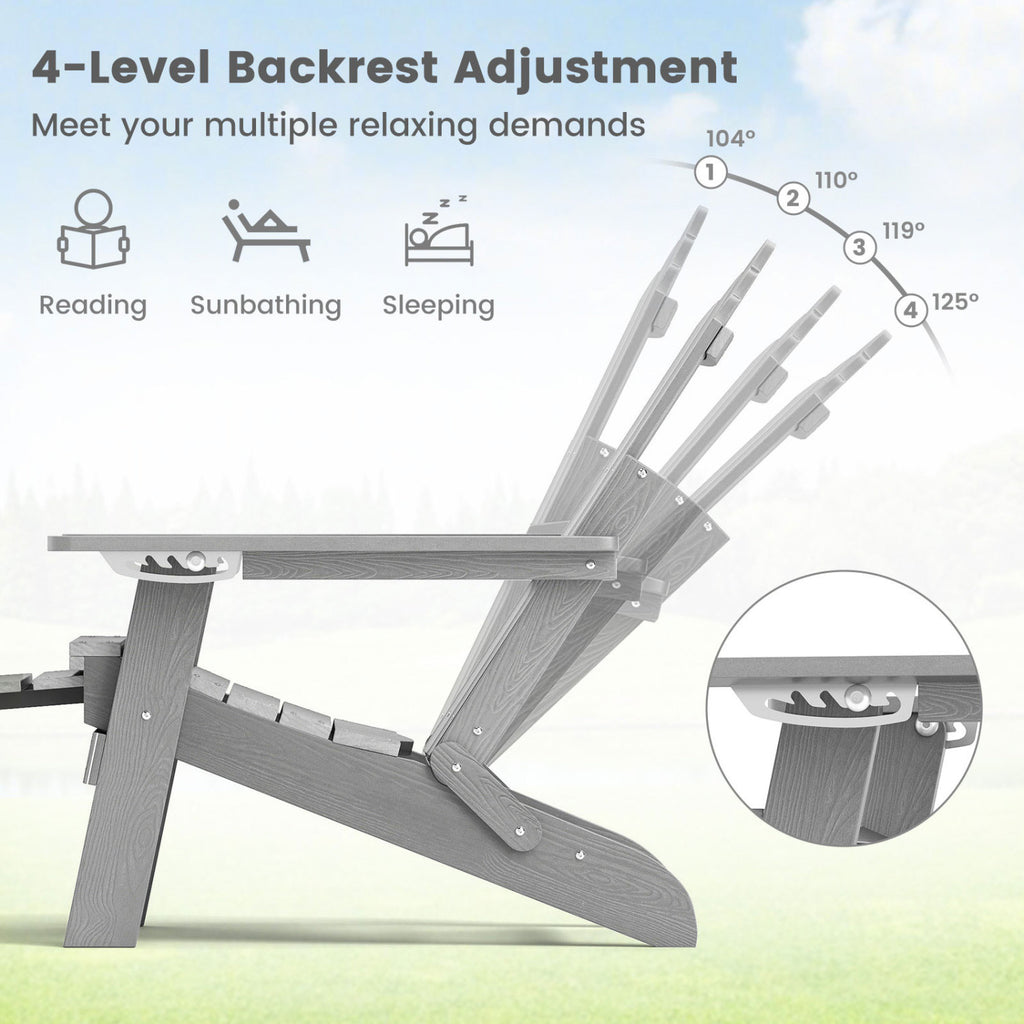 All-Weather HIPS Adirondack Chair with Retractable Footrest - Gray