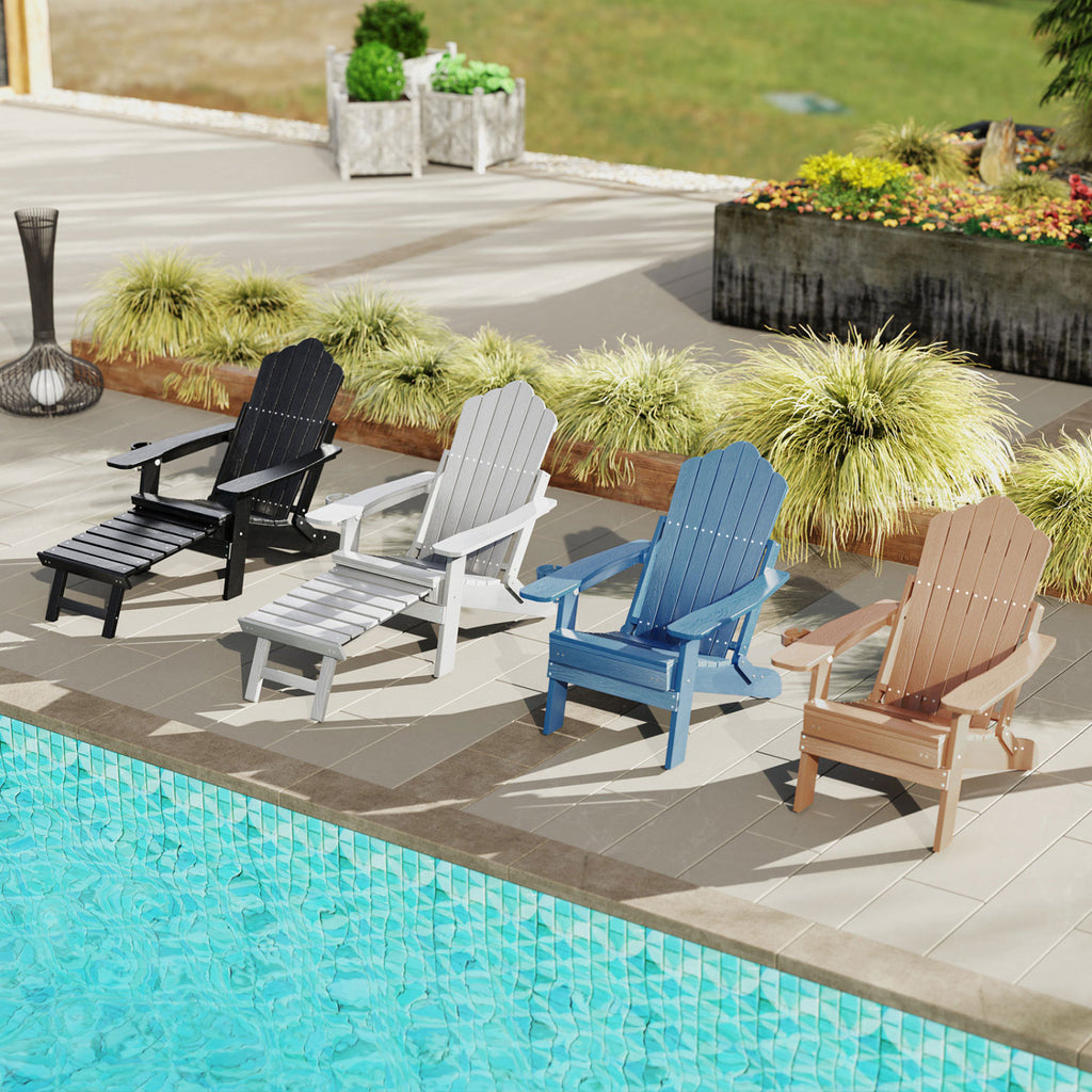 All-Weather HIPS Adirondack Chair with Retractable Footrest - Gray