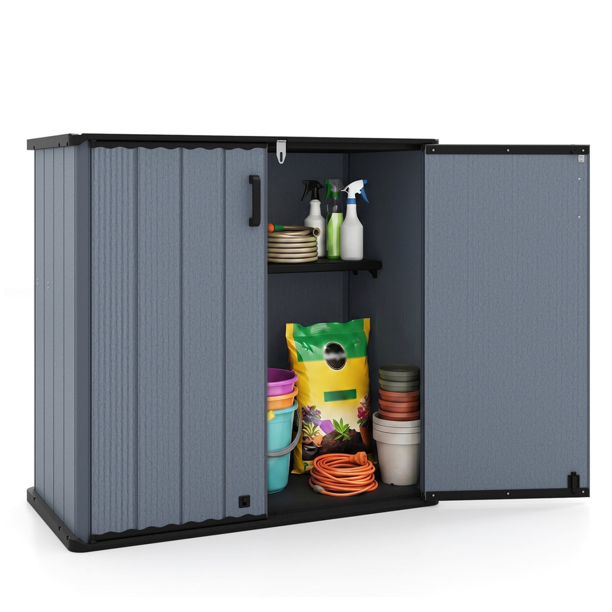 All-Weather Storage Box with Floor and Removable Shelf for Patio Lawn