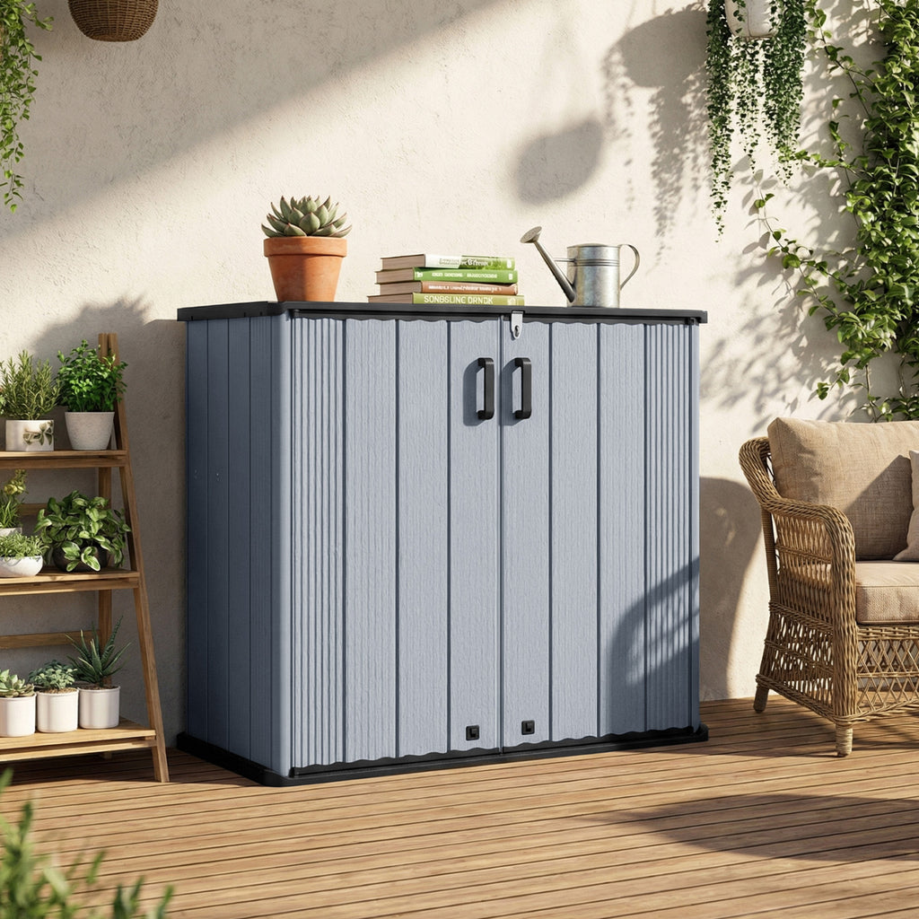 All-Weather Storage Box with Floor and Removable Shelf for Patio Lawn