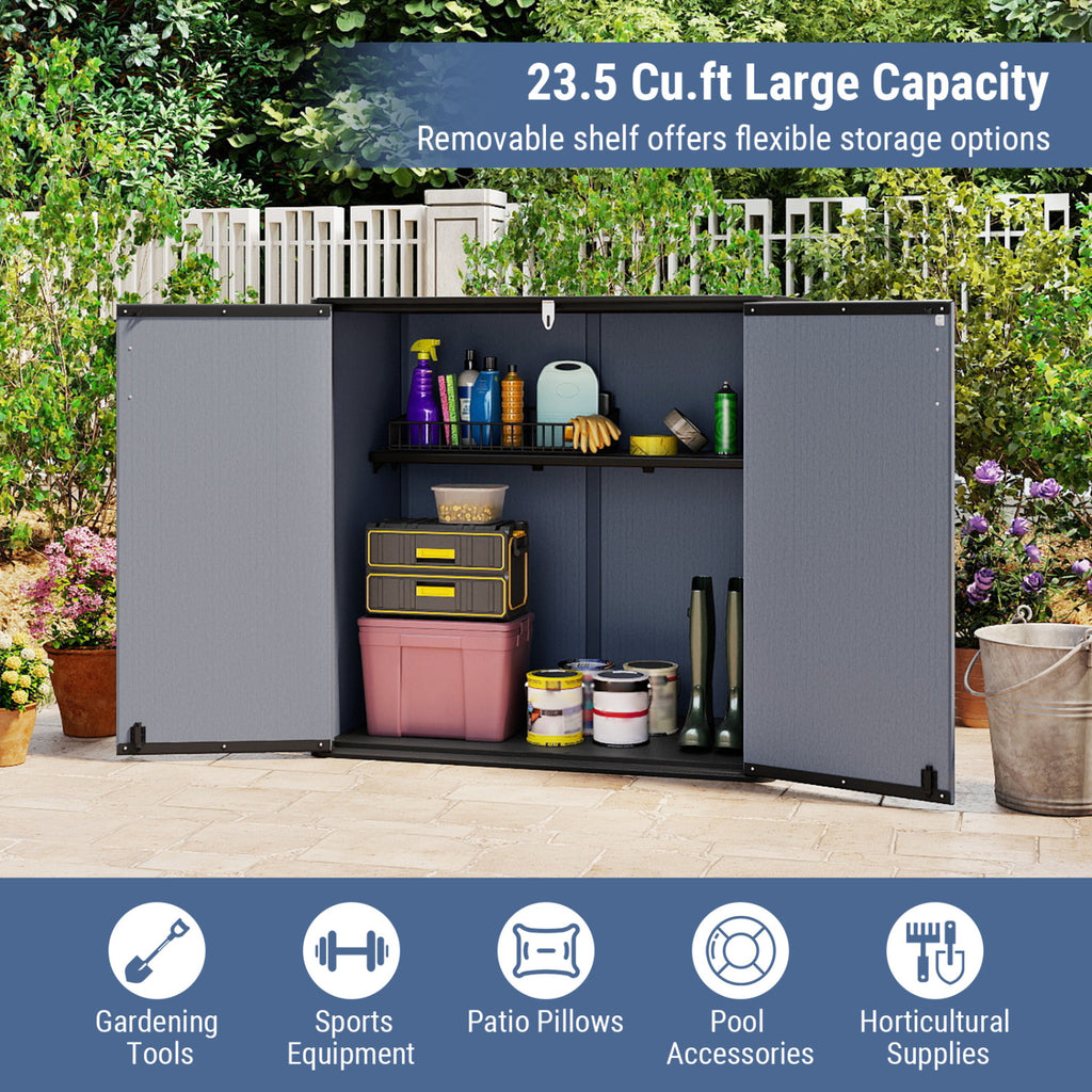 All-Weather Storage Box with Floor and Removable Shelf for Patio Lawn
