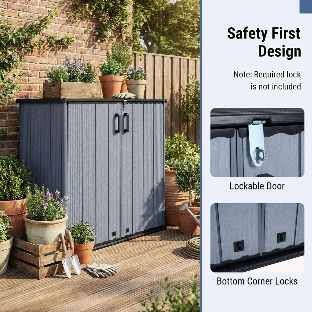 All-Weather Storage Box with Floor and Removable Shelf for Patio Lawn