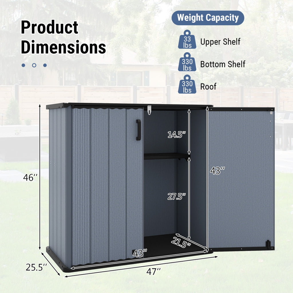 All-Weather Storage Box with Floor and Removable Shelf for Patio Lawn