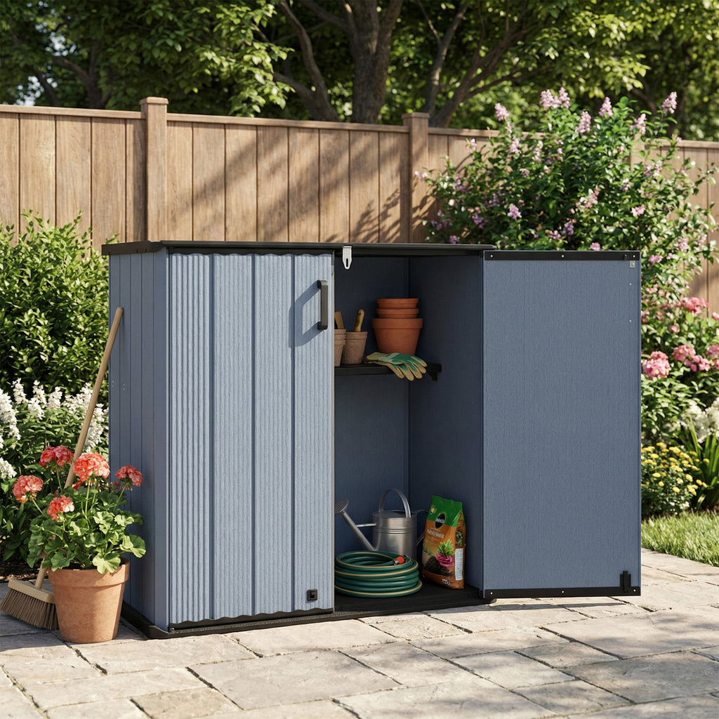 All-Weather Storage Box with Floor and Removable Shelf for Patio Lawn