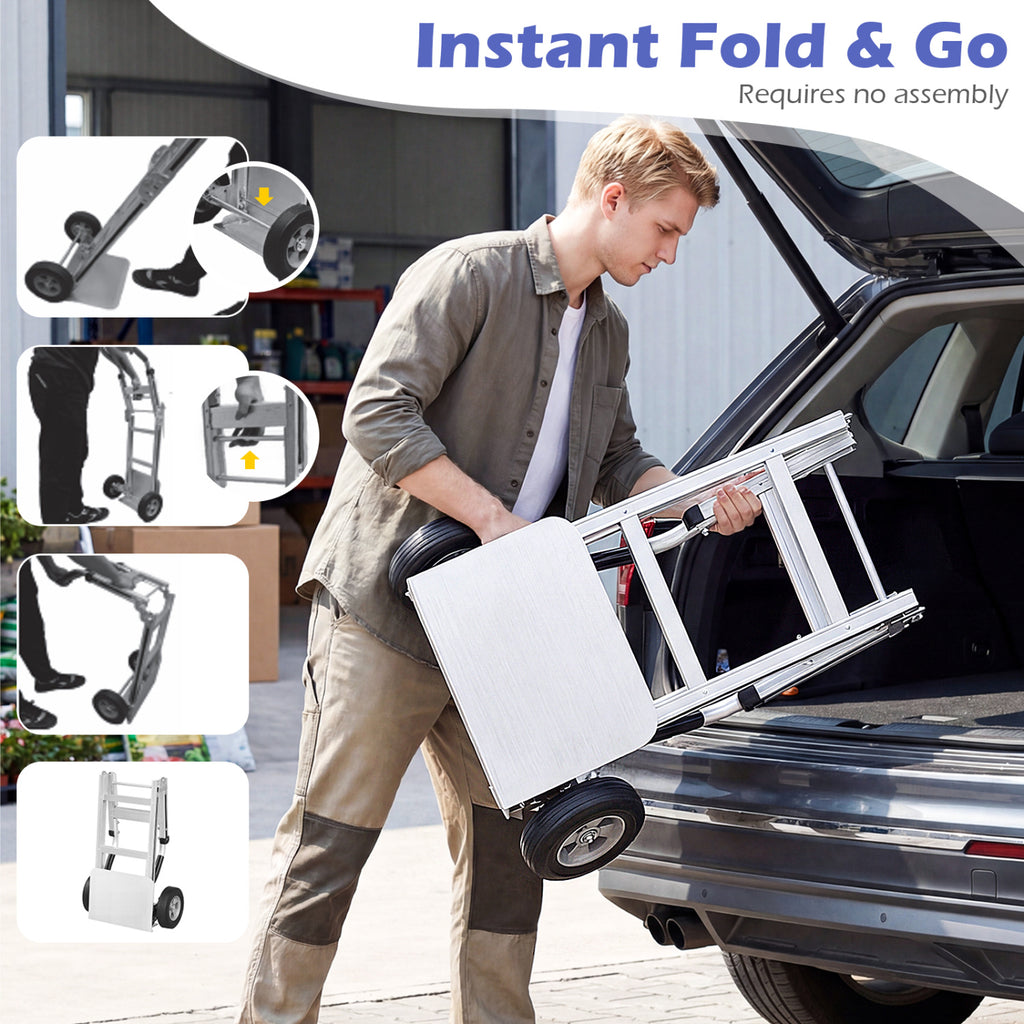 Aluminum Dolly Cart with 2 Rubber Wheels and Ergonomic Handle
