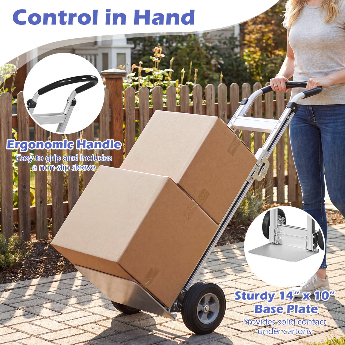 Aluminum Dolly Cart with 2 Rubber Wheels and Ergonomic Handle