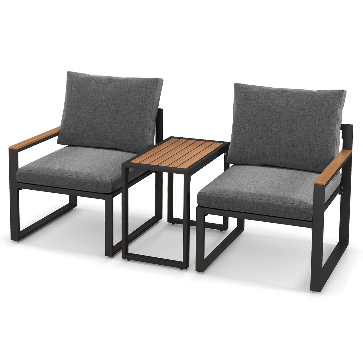 Aluminum Outdoor Conversation Set with Cushions - 3 Pieces, Gray