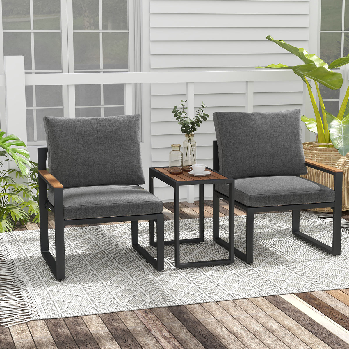 Aluminum Outdoor Conversation Set with Cushions - 3 Pieces, Gray