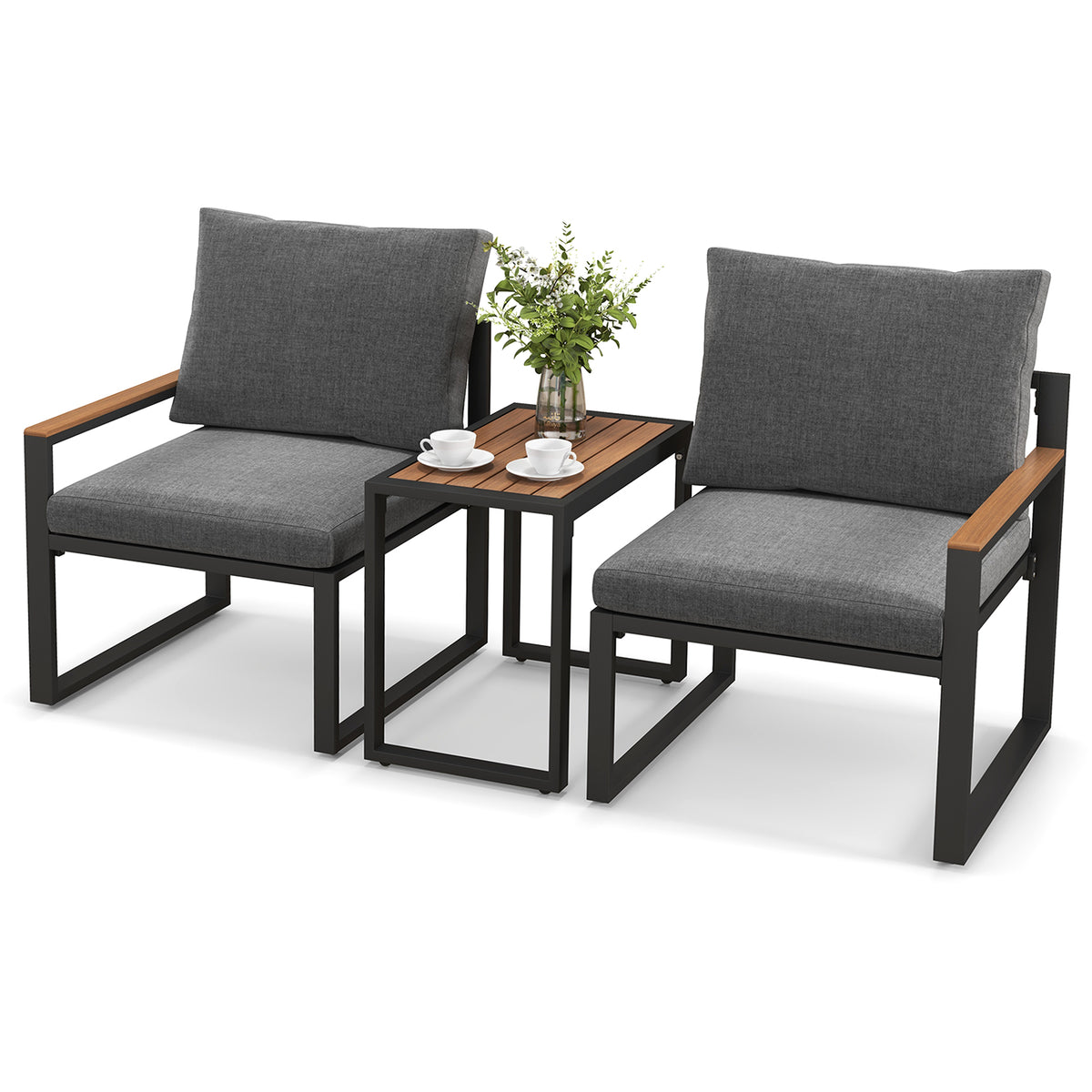 Aluminum Outdoor Conversation Set with Cushions - 3 Pieces, Gray