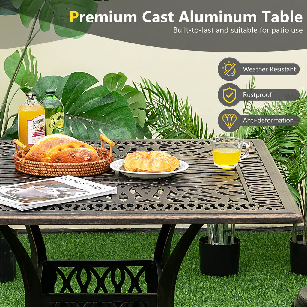 36" x 36" Square Patio Table with Umbrella Hole, Bronze