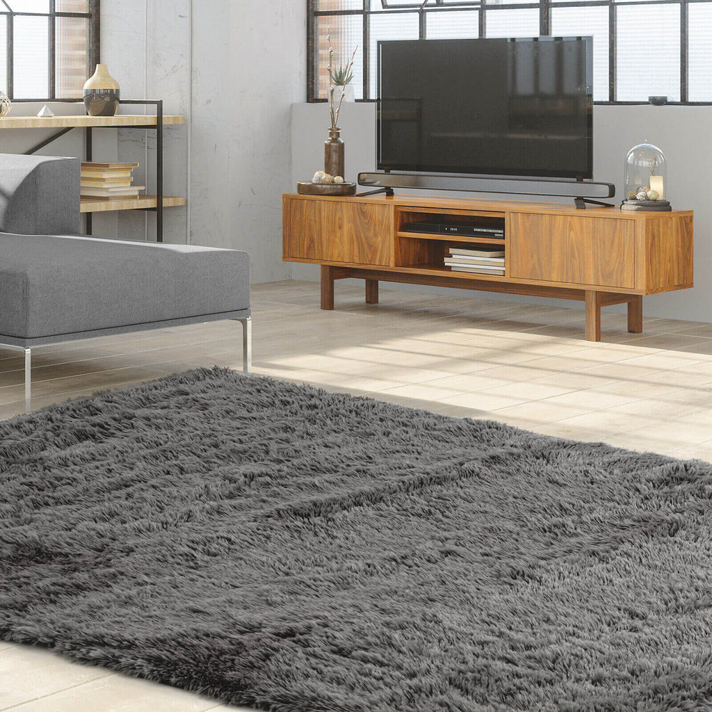 Gray Rectangular Soft Shag Area Rug 5x7 Feet for Living Room & Bedroom - Costway