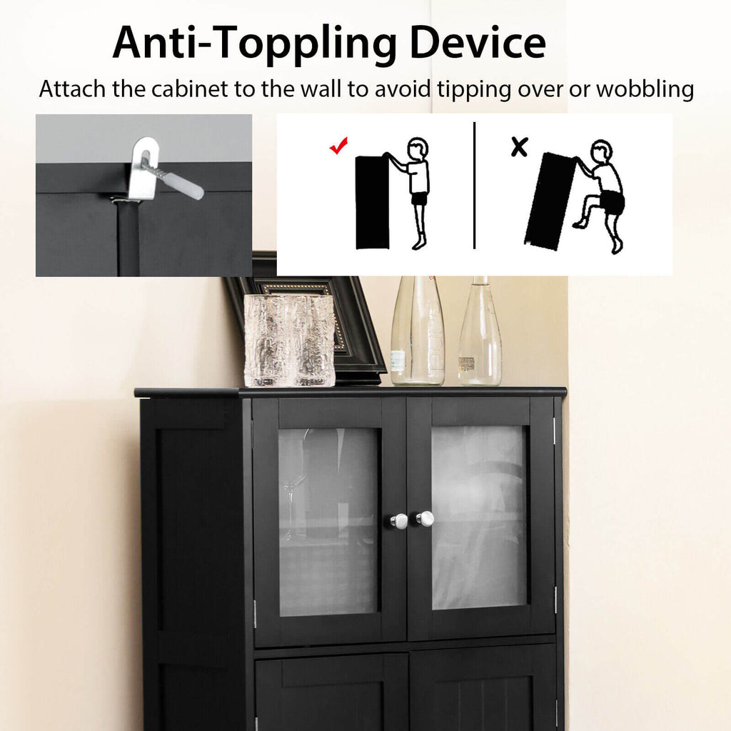 Bathroom Floor Storage Cabinet with Glass Doors and Adjustable Shelf