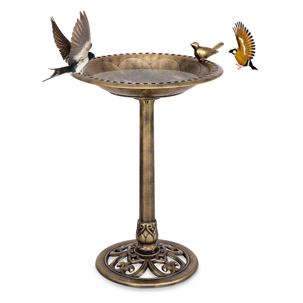 Antique Gold Freestanding Bird Bath with Bird Ornament Bowl - Garden Decor