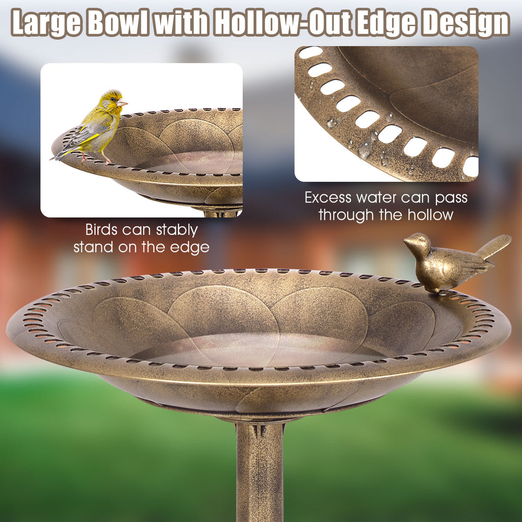Antique Gold Freestanding Bird Bath with Bird Ornament Bowl - Garden Decor