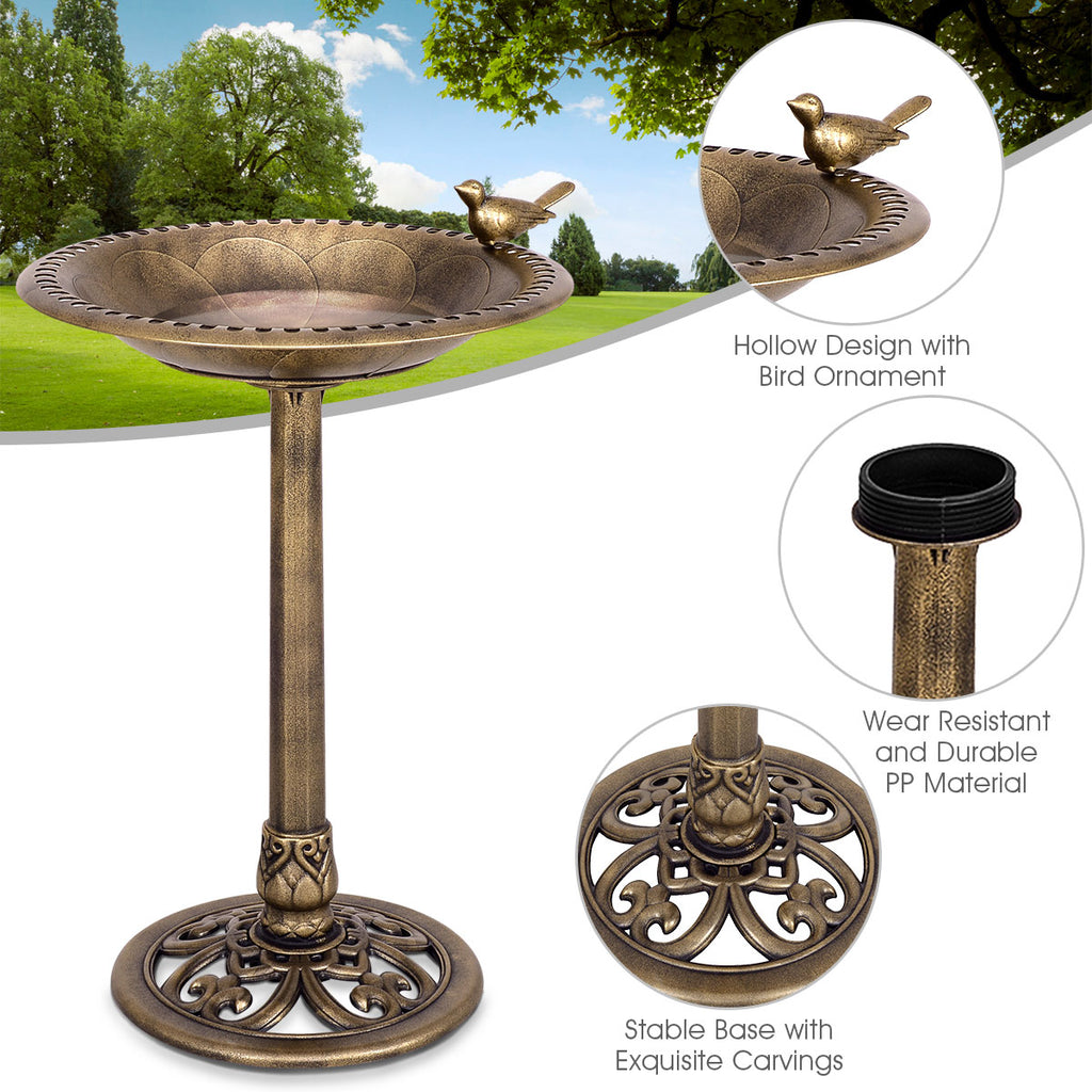 Antique Gold Freestanding Bird Bath with Bird Ornament Bowl - Garden Decor