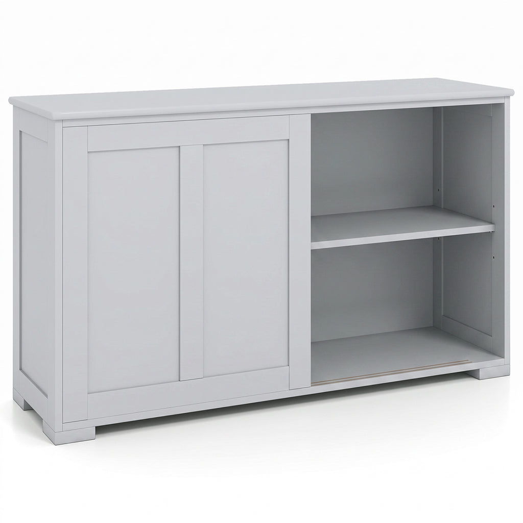 42-Inch Farmhouse Sideboard with Sliding Doors, Gray MDF