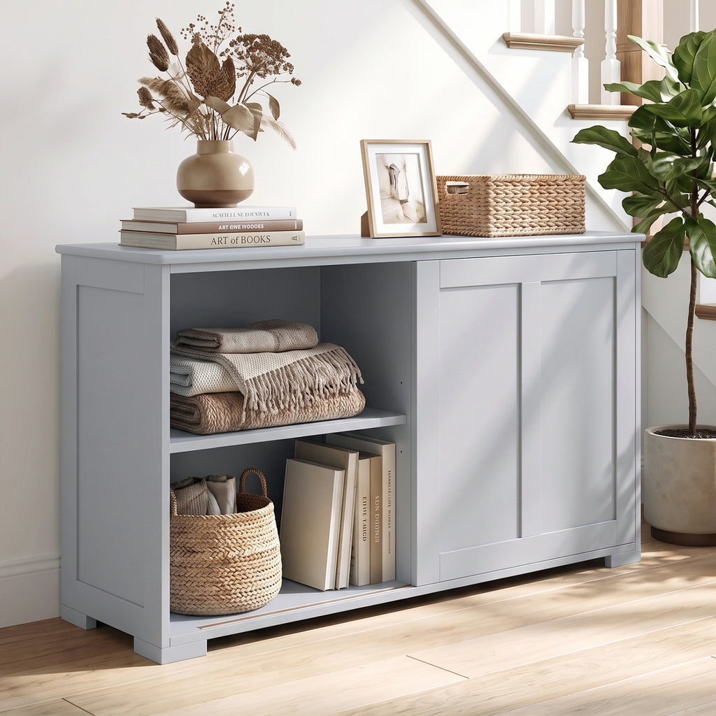 42-Inch Farmhouse Sideboard with Sliding Doors, Gray MDF