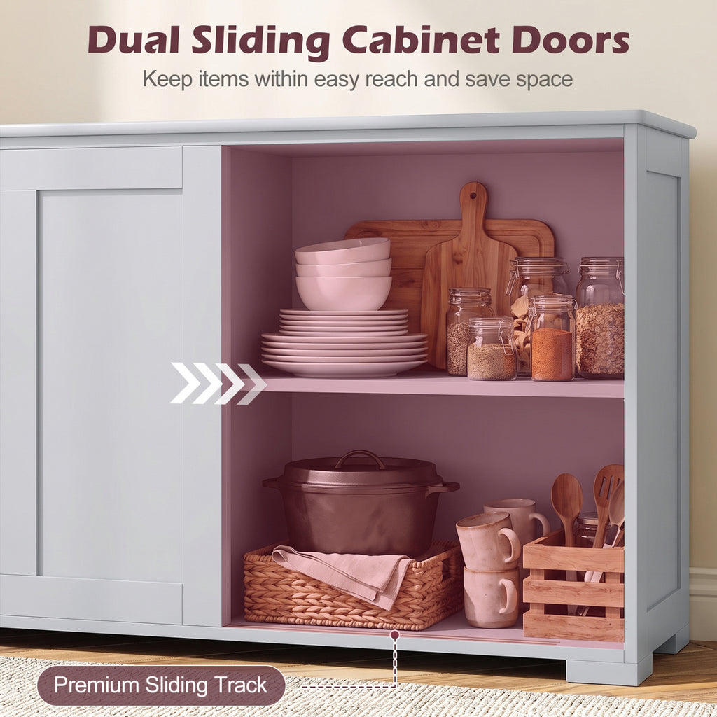 42-Inch Farmhouse Sideboard with Sliding Doors, Gray MDF