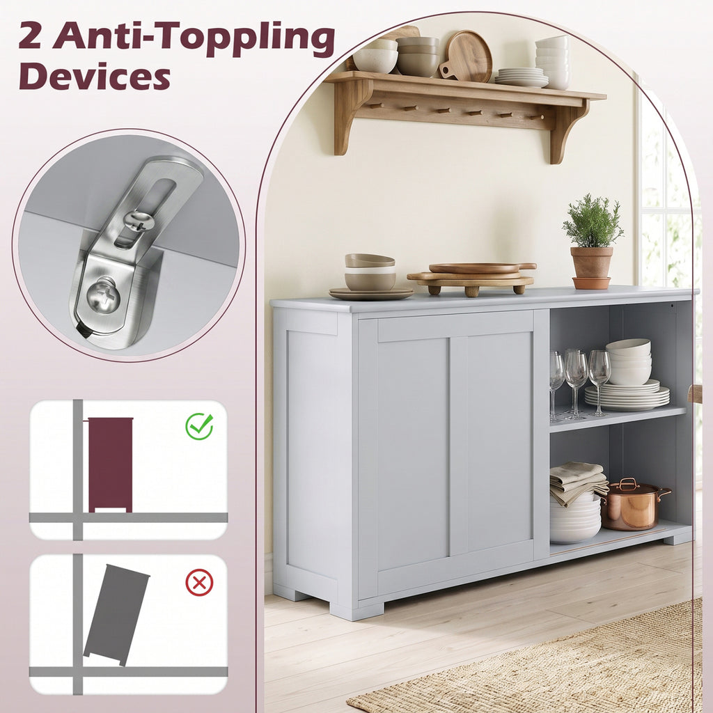 42-Inch Farmhouse Sideboard with Sliding Doors, Gray MDF
