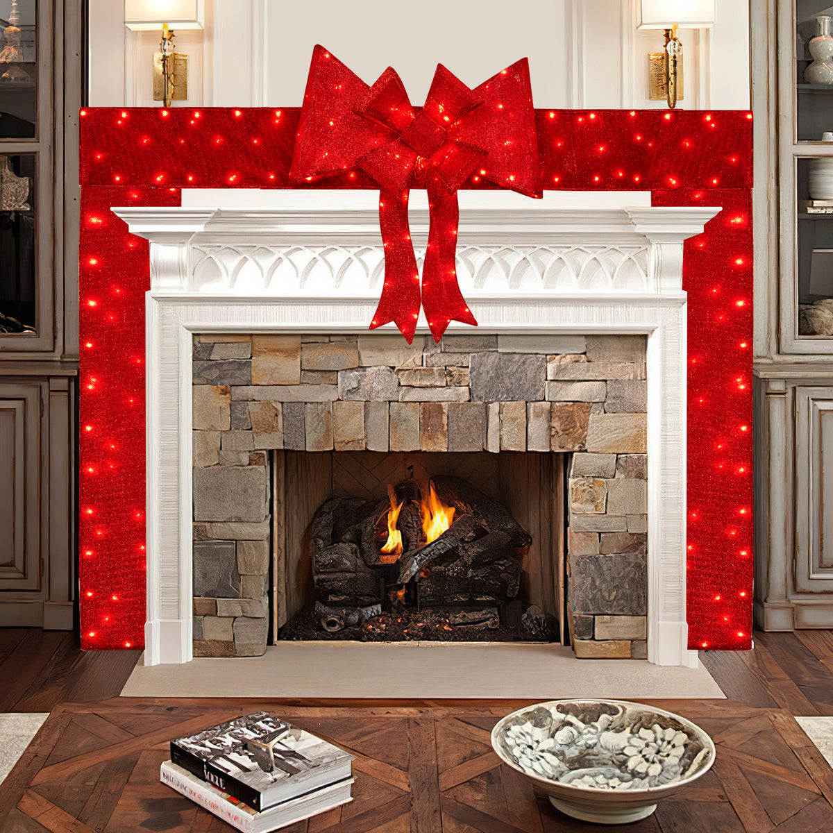Lighted Christmas Tinsel Doorway Arch with Removable Bow - Outdoor Decor