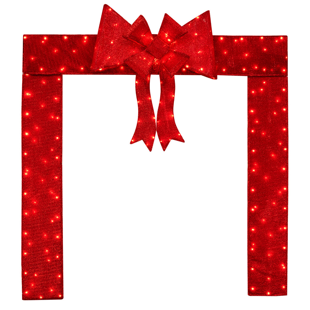 Lighted Christmas Tinsel Doorway Arch with Removable Bow - Outdoor Decor