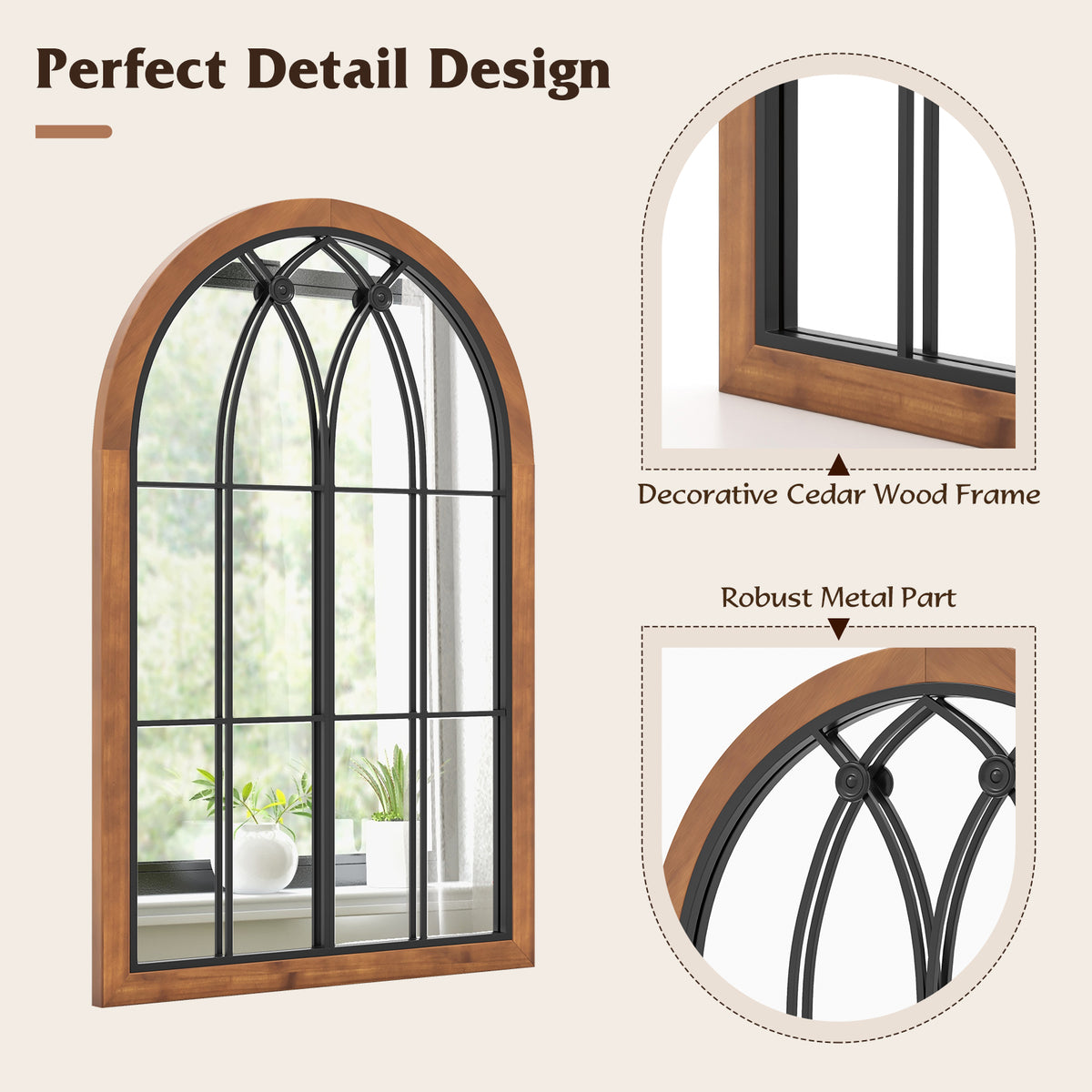 Arched Window Finished Mirror with Back Board - Natural Variation