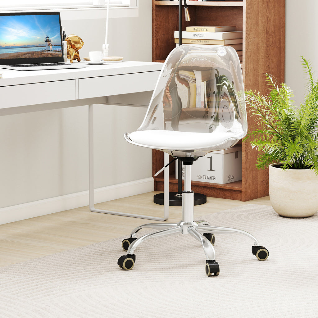 Armless Rolling Office Chair with Swivel Seat and PU Leather Cushion