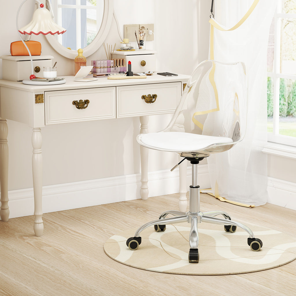 Armless Rolling Office Chair with Swivel Seat and PU Leather Cushion