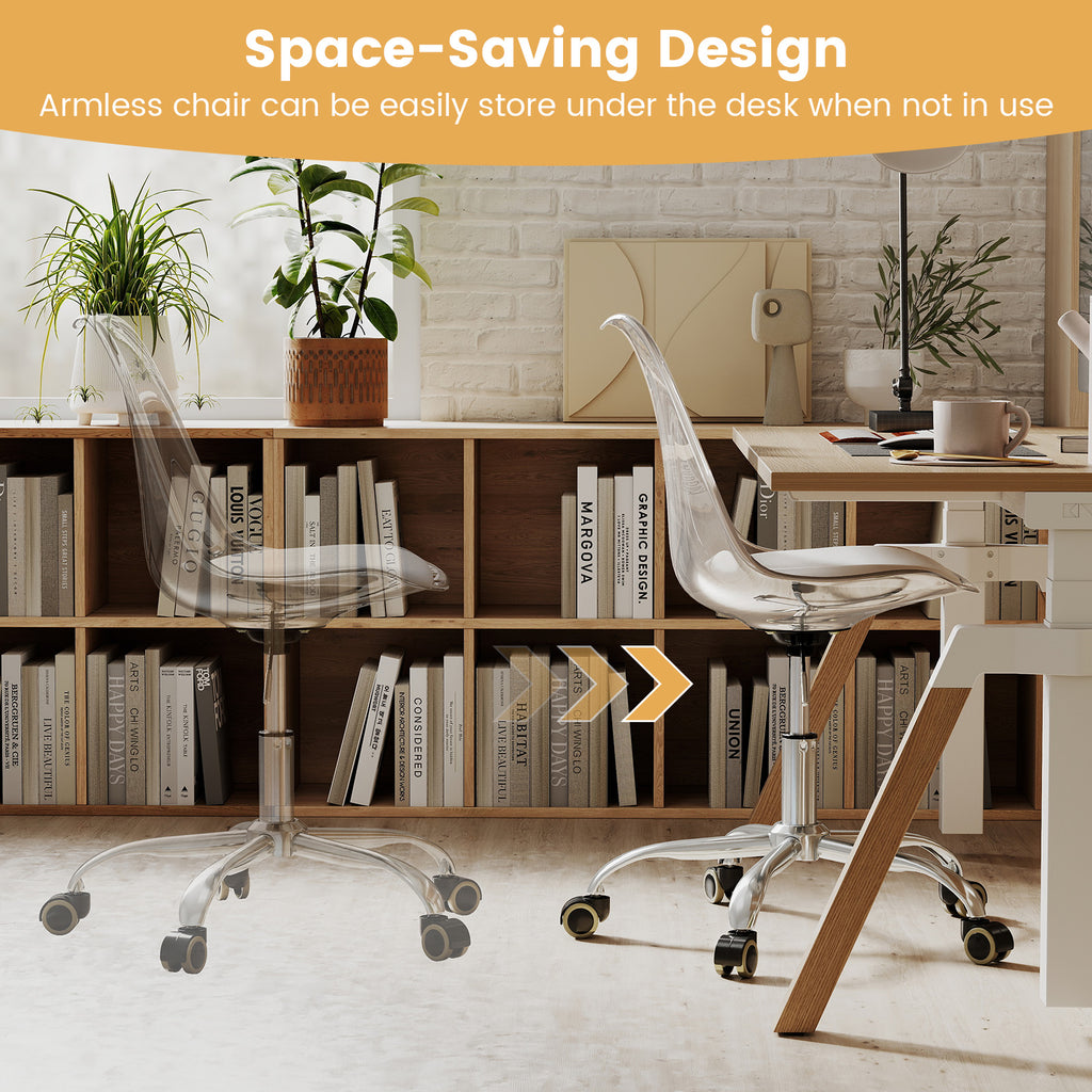 Armless Rolling Office Chair with Swivel Seat and PU Leather Cushion