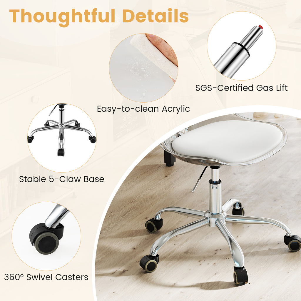 Armless Rolling Office Chair with Swivel Seat and PU Leather Cushion