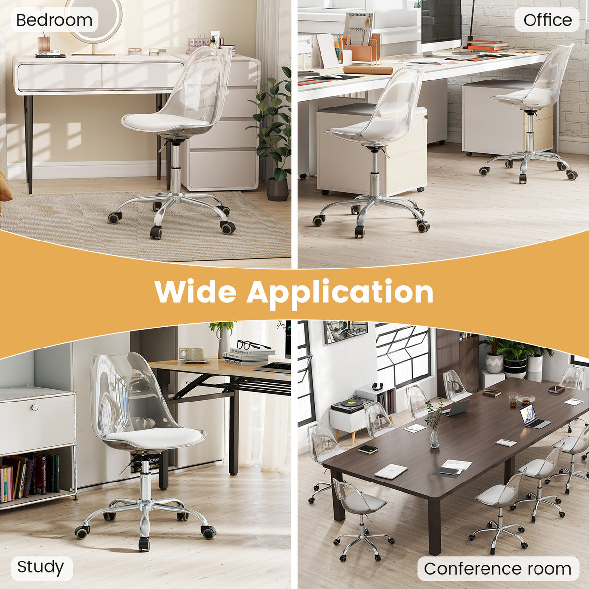 Armless Rolling Office Chair with Swivel Seat and PU Leather Cushion