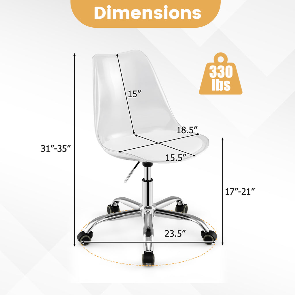 Armless Rolling Office Chair with Swivel Seat and PU Leather Cushion