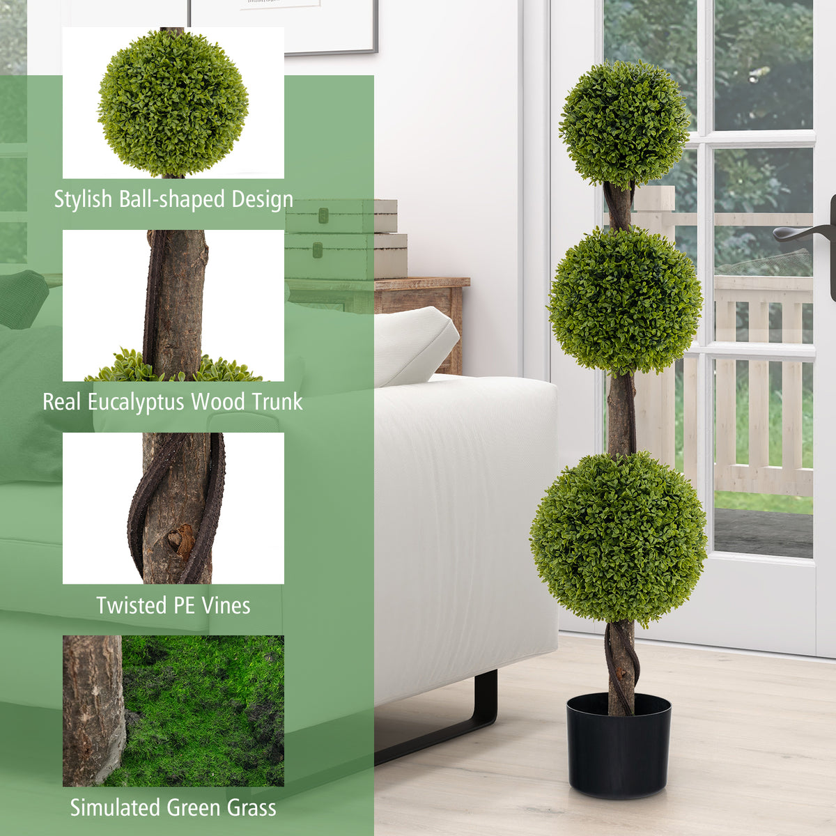 Artificial Ball-Shaped Bush Tree with Lush PE Leaves and Stable Base